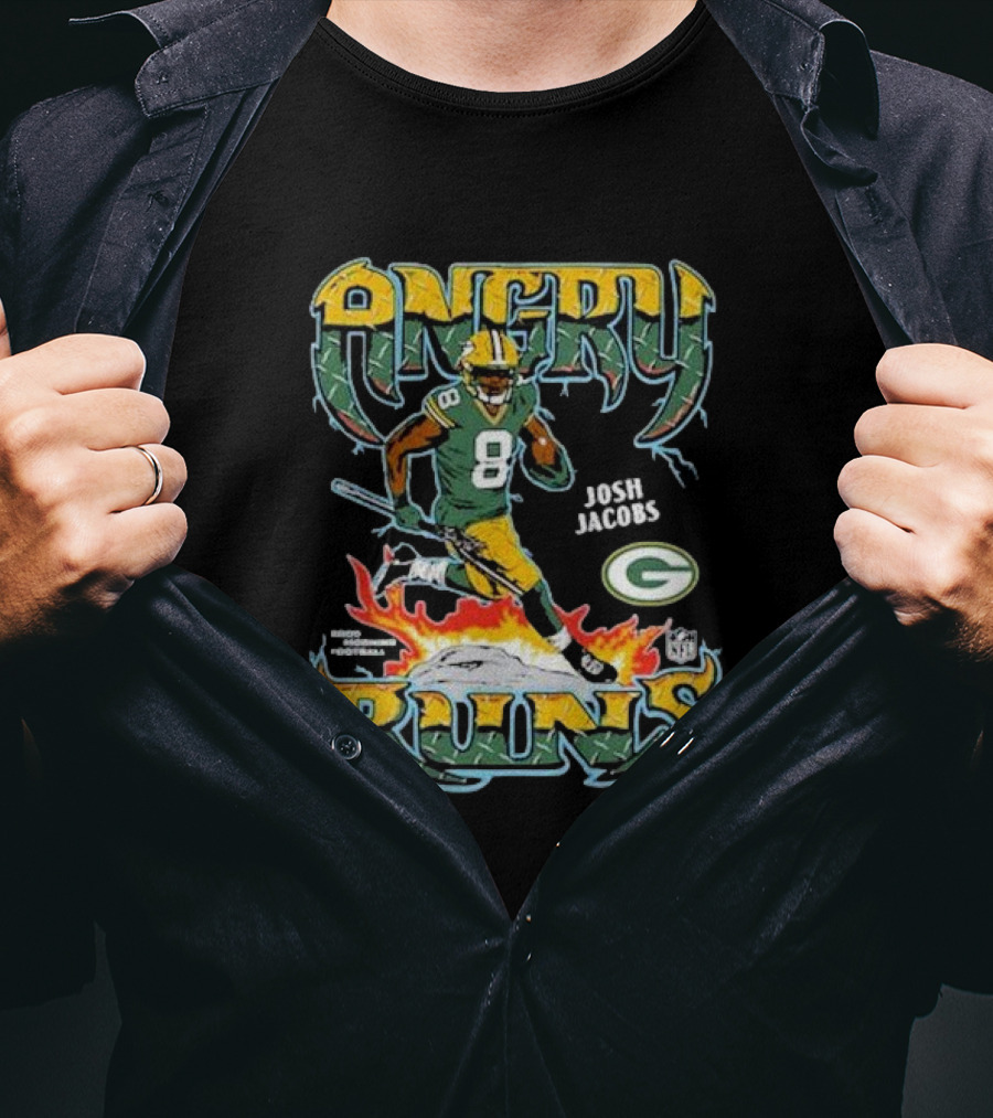 Josh Jacobs Angry Runs Green Bay Packers NFL Football T-Shirt