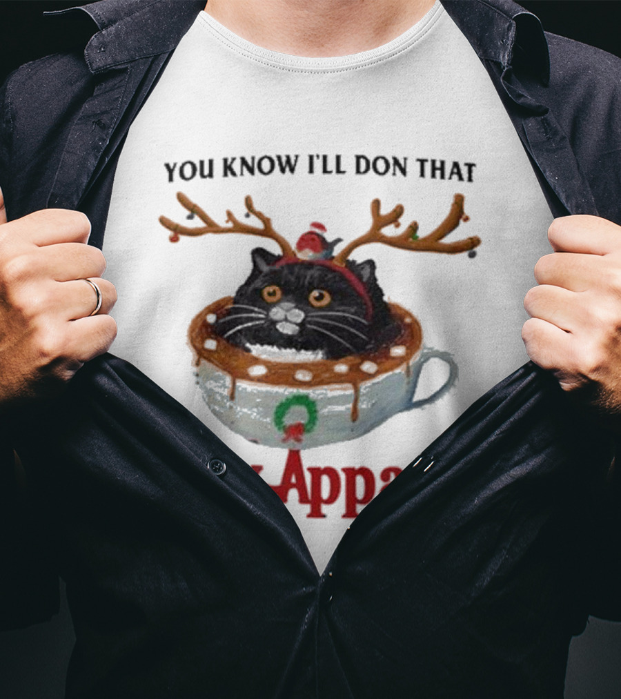 You Know I’ll Don That Gay Apparel Black Cat In Festive Antlers In Holiday Coffee Cup T-Shirt