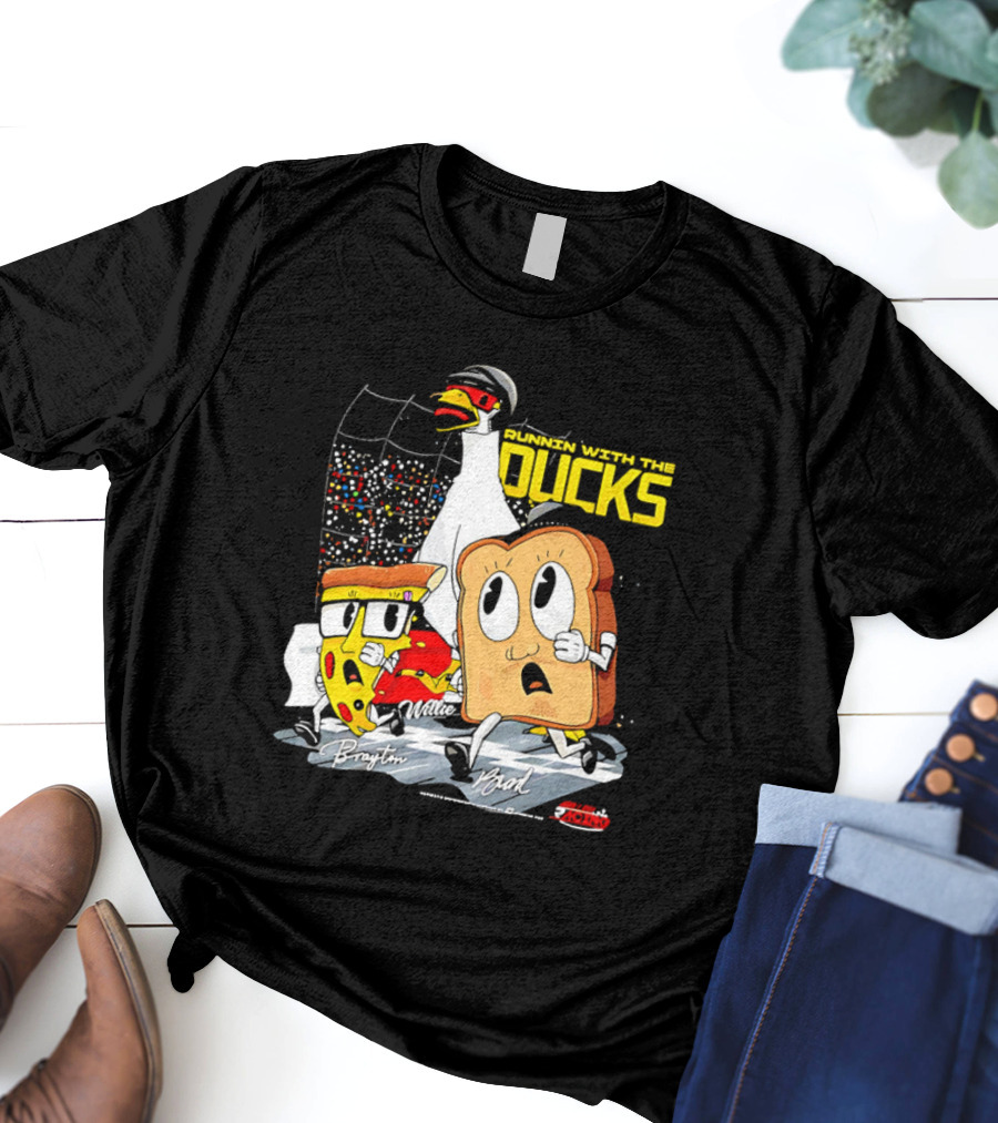 Running With The Ducks Brayton Brad Willie Cartoon Pizza And Toast Racing T-Shirt