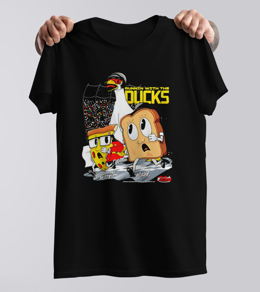 Running With The Ducks Brayton Brad Willie Cartoon Pizza And Toast Racing T-Shirt
