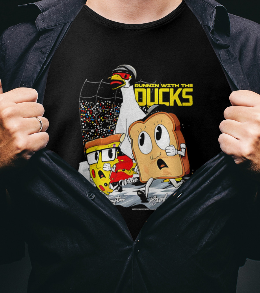 Running With The Ducks Brayton Brad Willie Cartoon Pizza And Toast Racing T-Shirt
