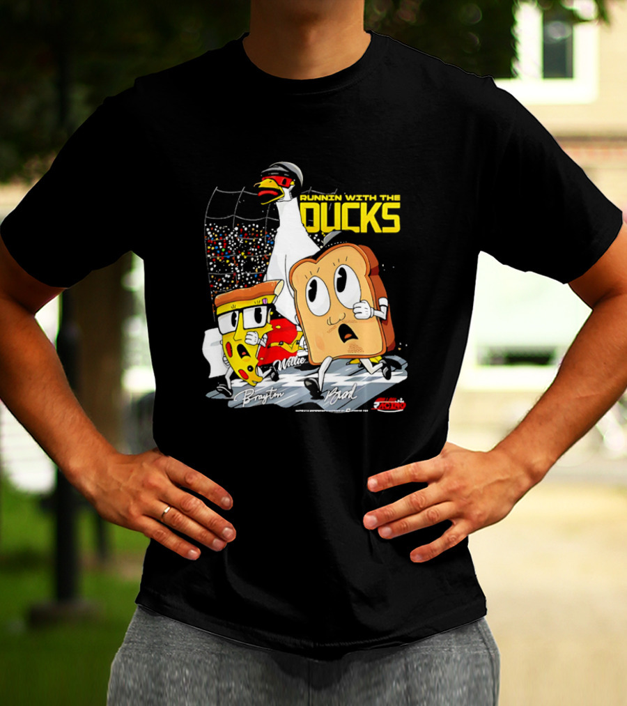 Running With The Ducks Brayton Brad Willie Cartoon Pizza And Toast Racing T-Shirt
