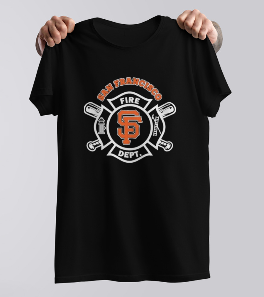 San Francisco Giants Fire Dept Firefighters SF Baseball Crossed Axes Ladder T-Shirt