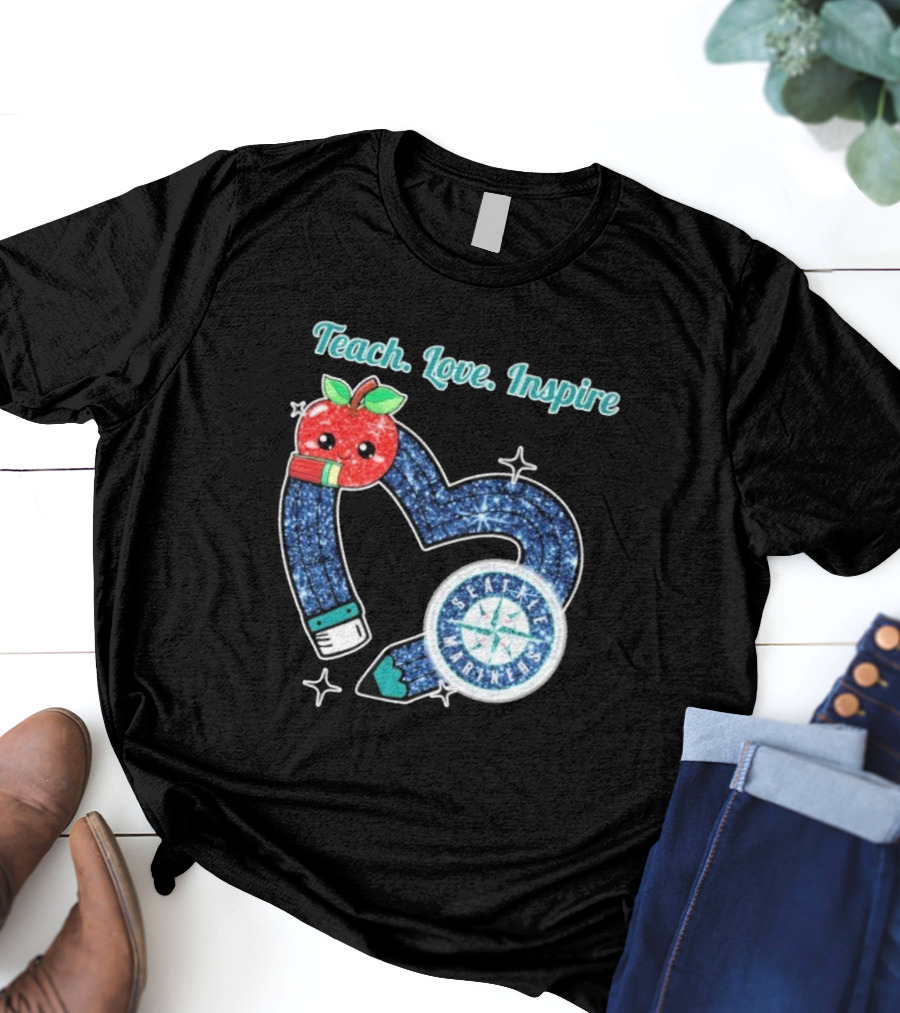Seattle Mariners Teach Love Inspire Heart Apple Design T-Shirt