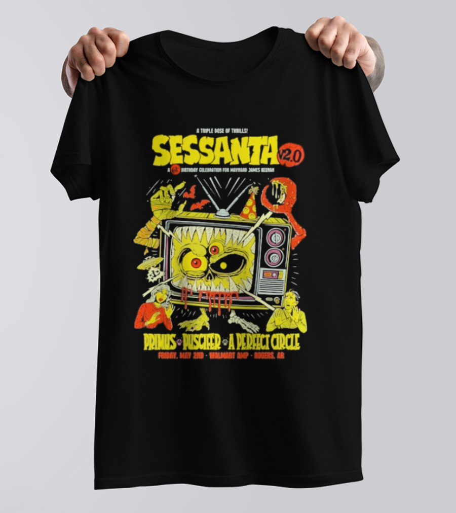Sessanta 2.0 Event Primus Puscifer A Perfect Circle May 2 2025 Rogers AR Walmart AMP TV T-Shirt