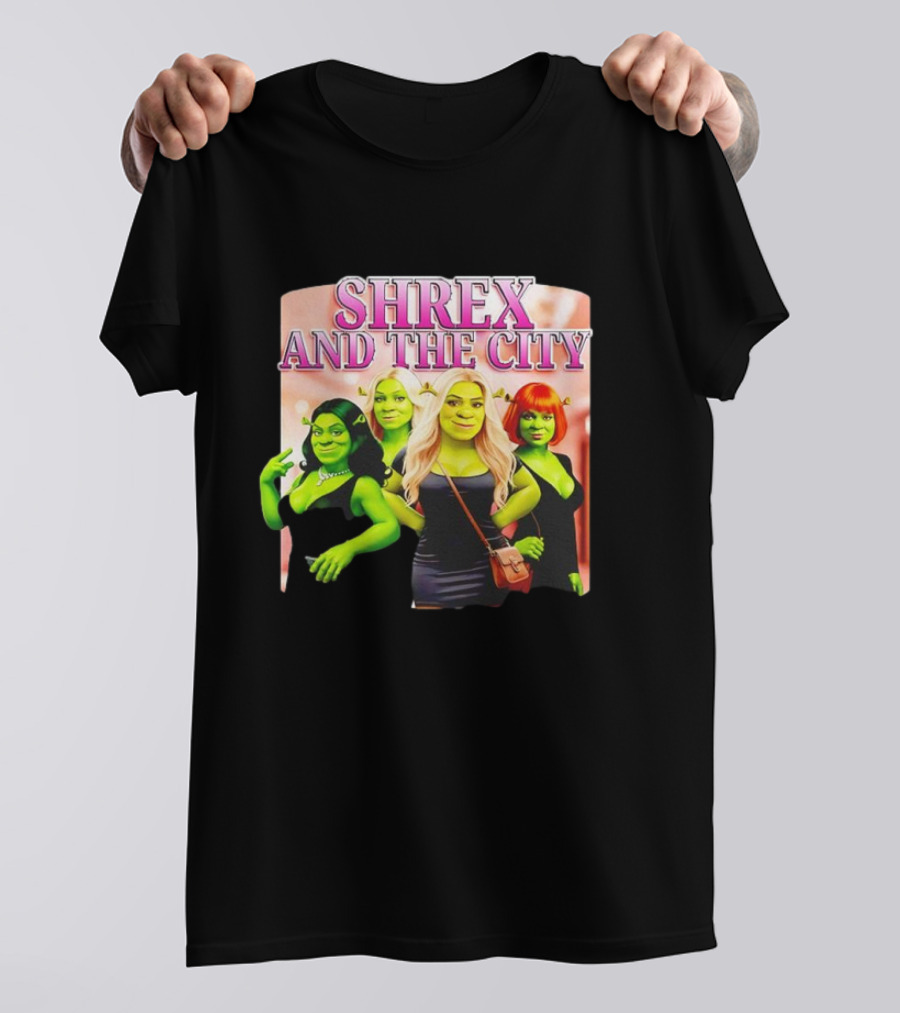 SHREX AND THE CITY Green Characters Ladies In Black Dresses T-Shirt
