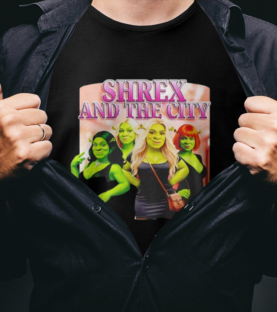 SHREX AND THE CITY Green Characters Ladies In Black Dresses T-Shirt