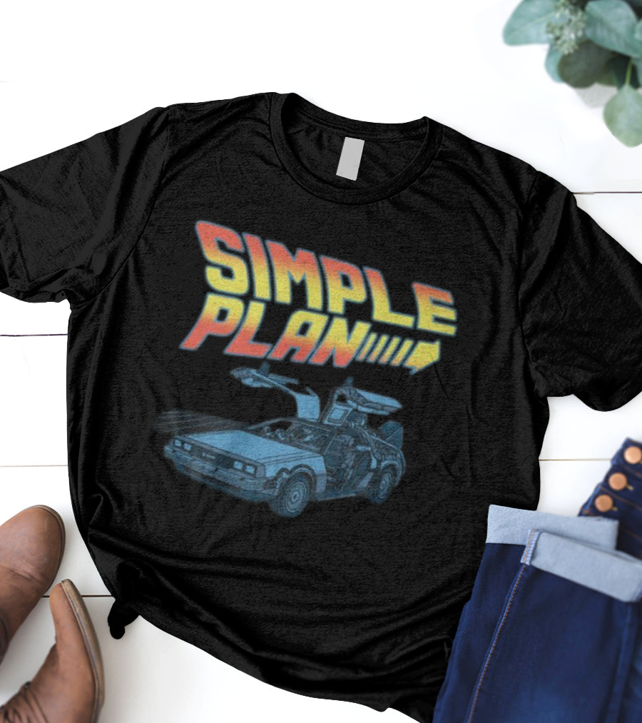 SIMPLE PLAN Time Travel Car Retro Style Cutout T-Shirt