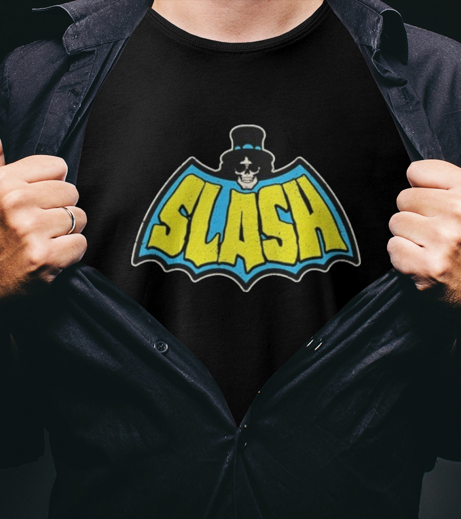 SLASH Batman Inspired Logo With Top Hat And Skull T-Shirt