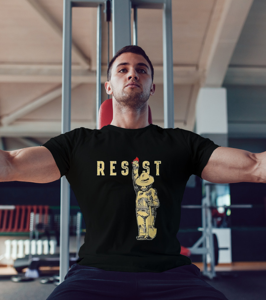"Smokey Resist Firefighter Bear With Raised Fist And Shovel" T-Shirt