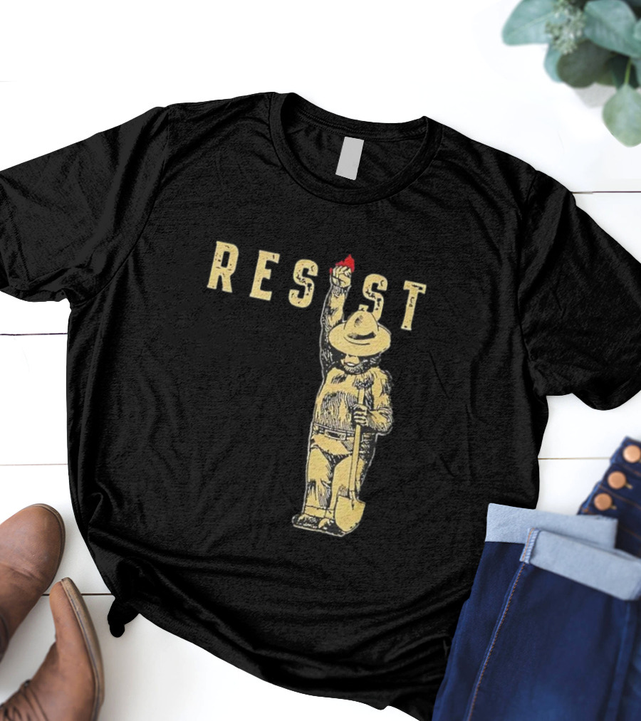 "Smokey Resist Firefighter Bear With Raised Fist And Shovel" T-Shirt