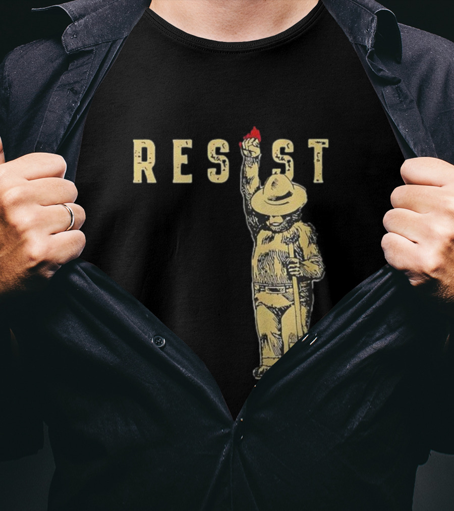 "Smokey Resist Firefighter Bear With Raised Fist And Shovel" T-Shirt
