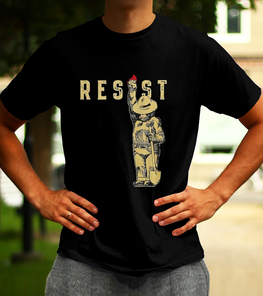 "Smokey Resist Firefighter Bear With Raised Fist And Shovel" T-Shirt