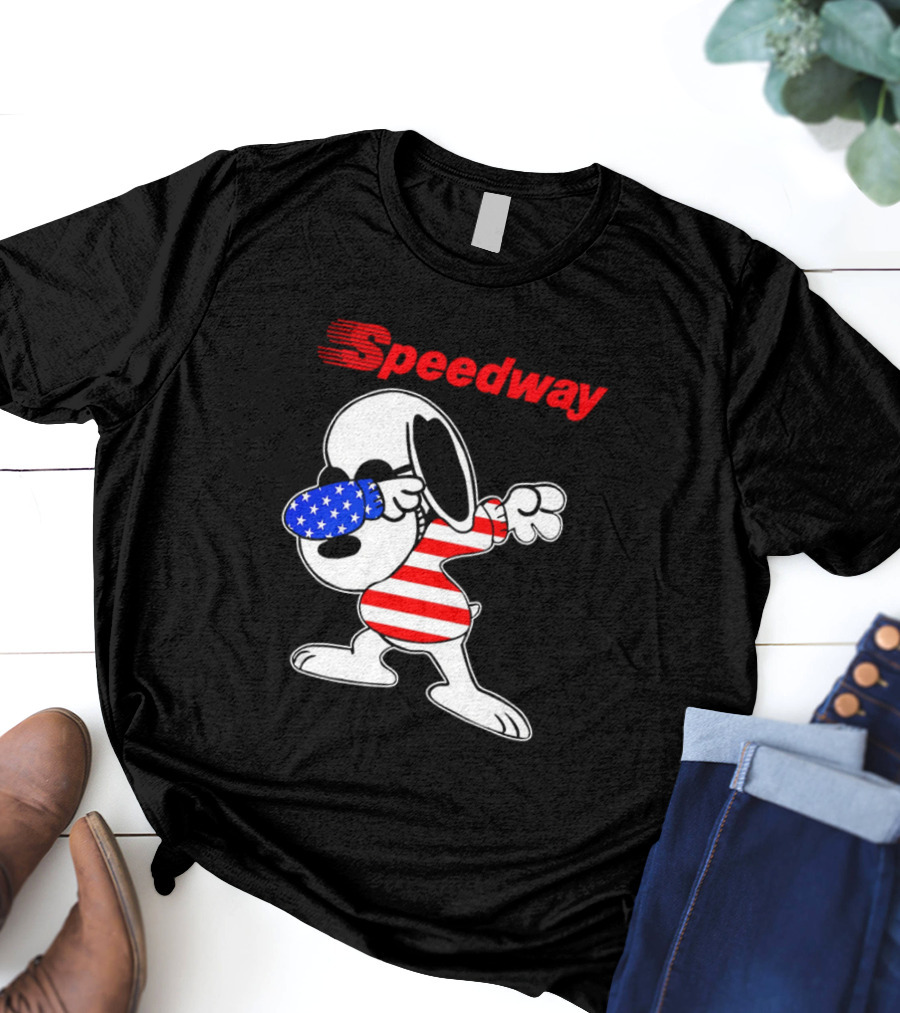 Speedway Snoopy Dabbing American Flag Outfit T-Shirt