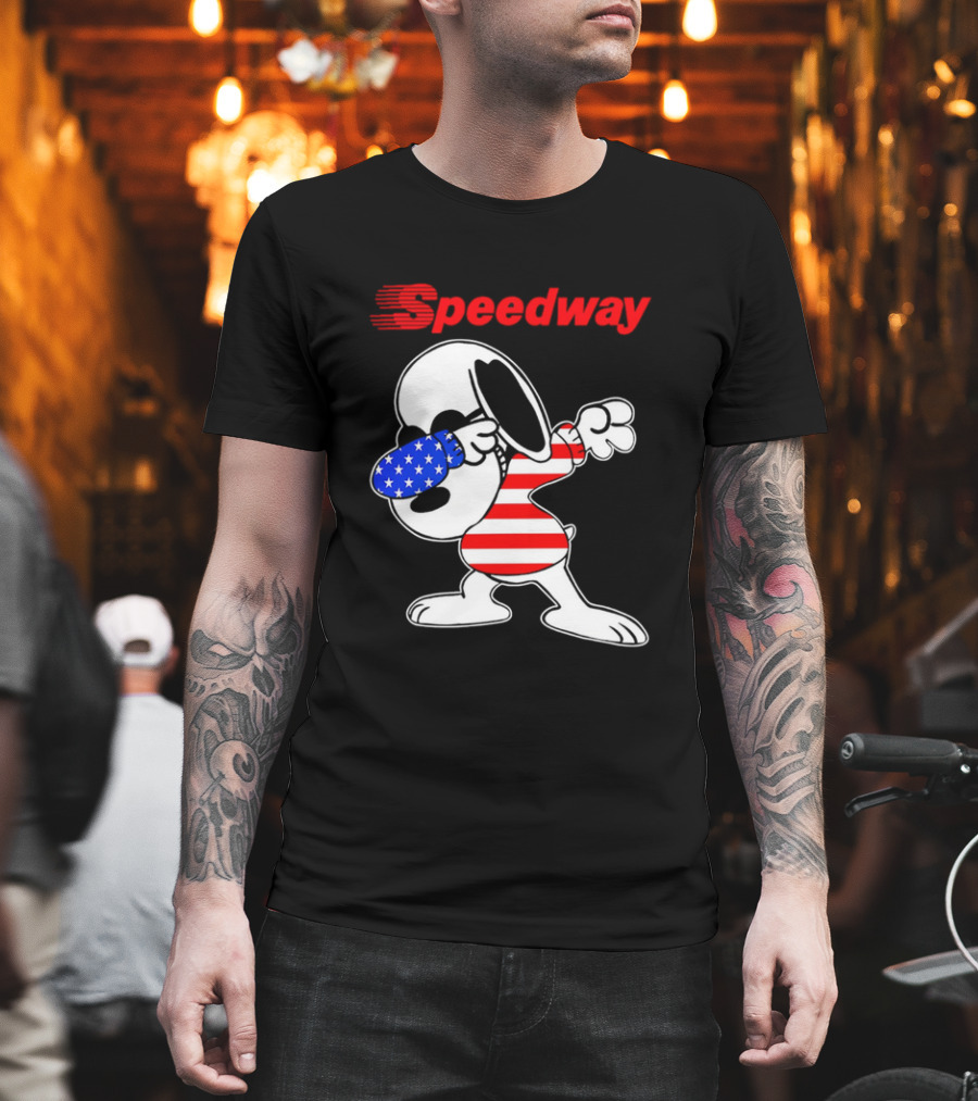 Speedway Snoopy Dabbing American Flag Outfit T-Shirt