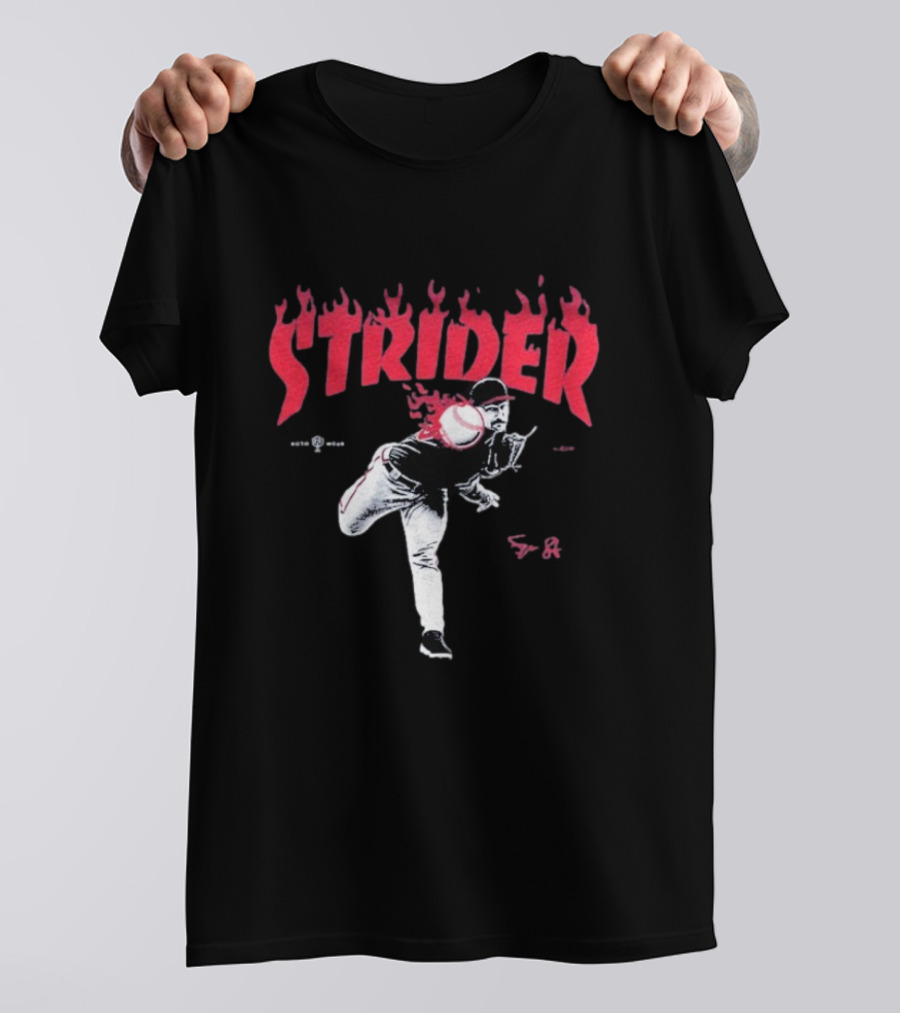 Strider Flames Baseball Pitcher Throwing Action T-Shirt