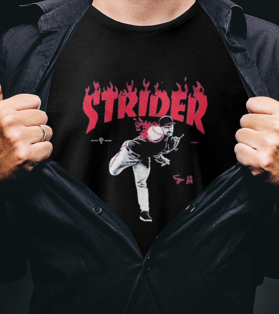 Strider Flames Baseball Pitcher Throwing Action T-Shirt