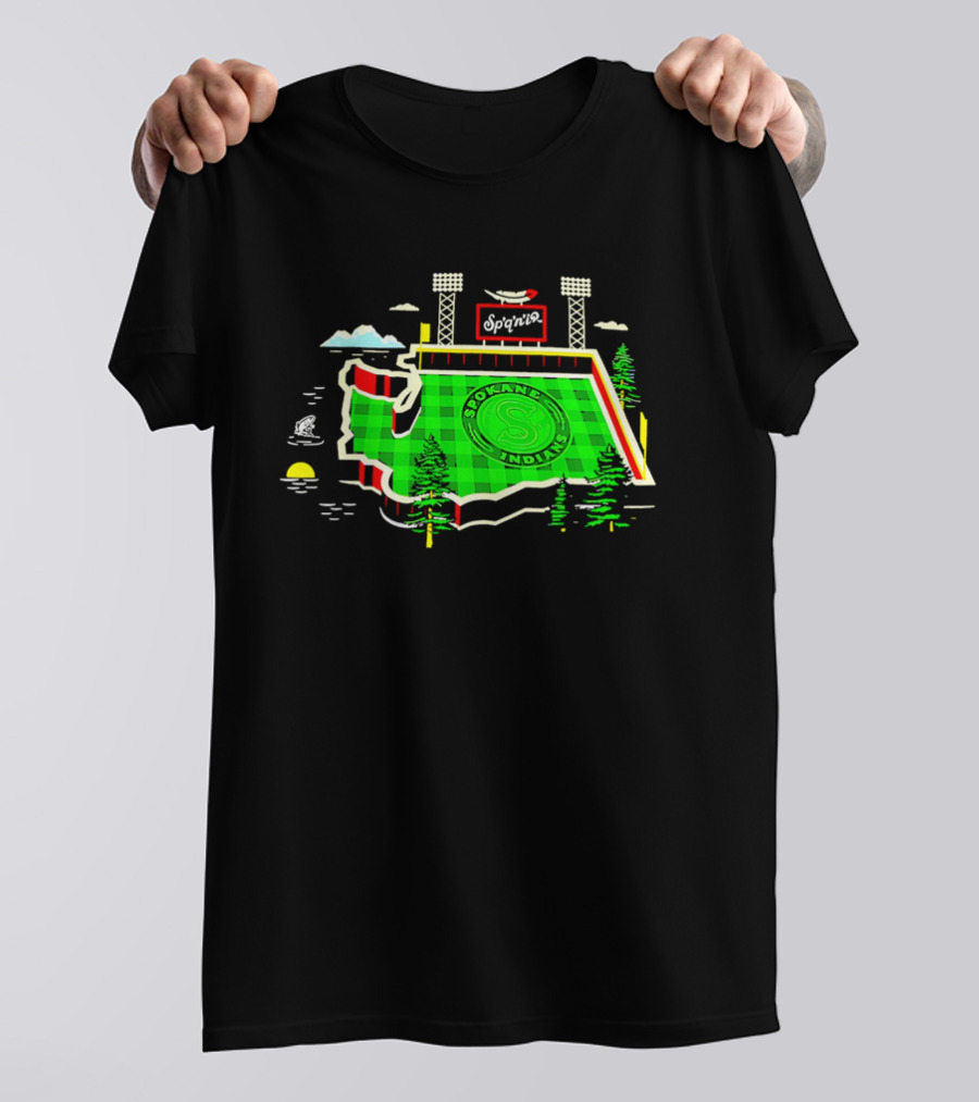 Spokane Indians Stadium Washington State Map Baseball Field T-Shirt