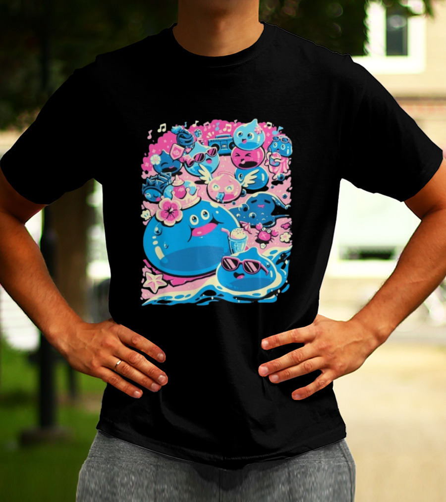 Summer Slimes Cute Blue And Pink Watercolor Style Festival Fun T-Shirt
