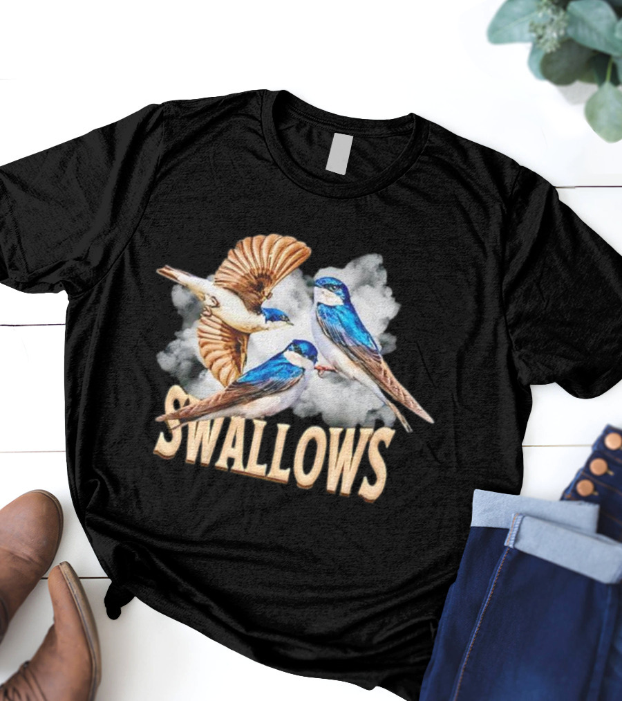 Swallows Blue Bird Trio With Clouds T-Shirt