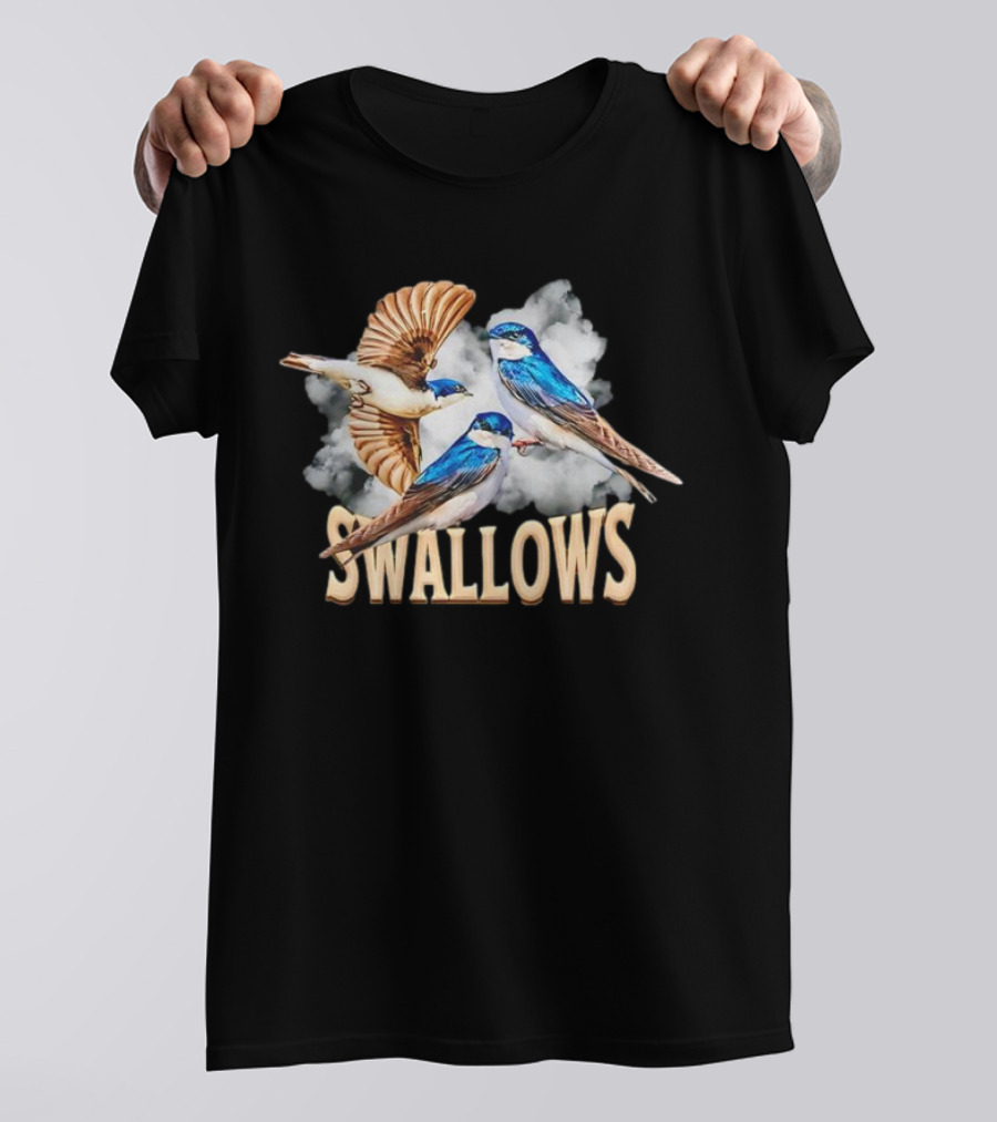 Swallows Blue Bird Trio With Clouds T-Shirt