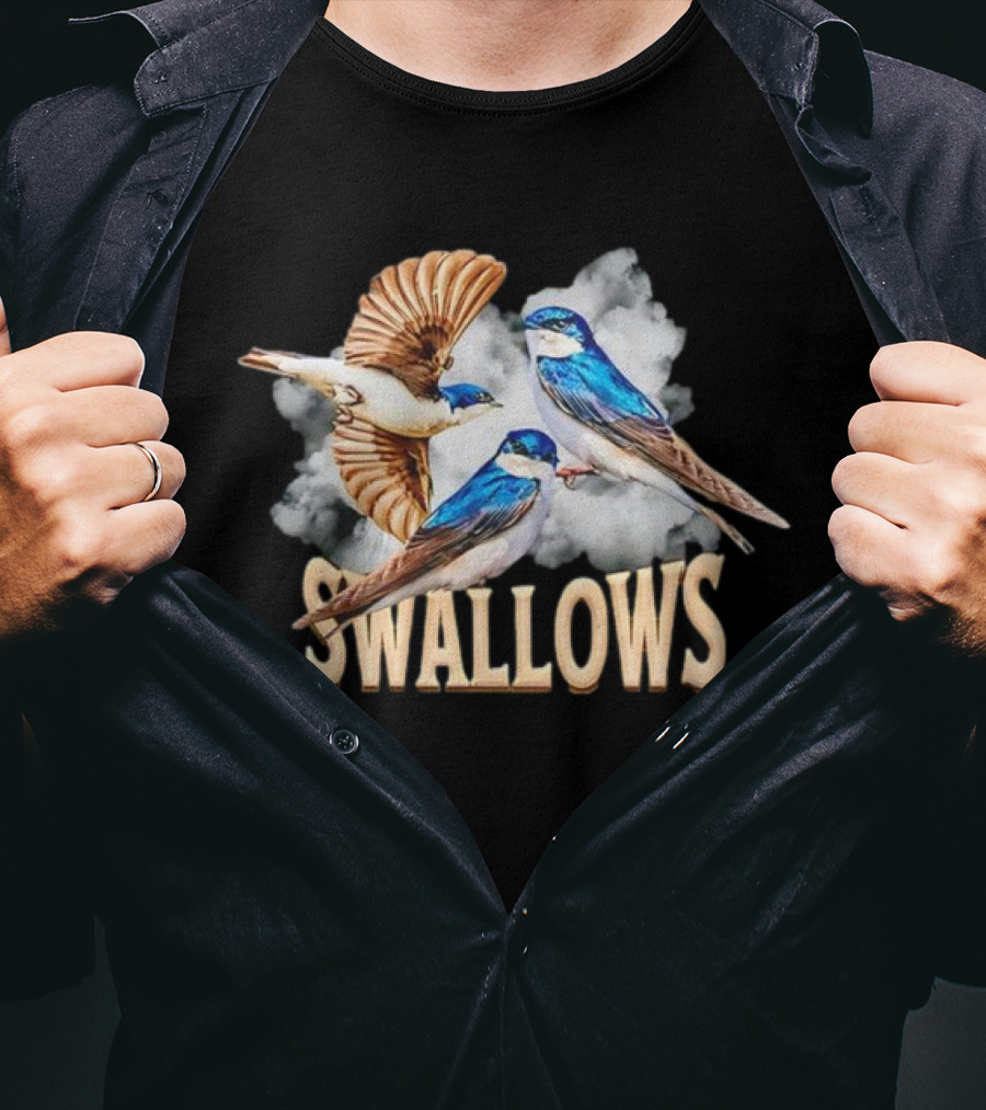 Swallows Blue Bird Trio With Clouds T-Shirt