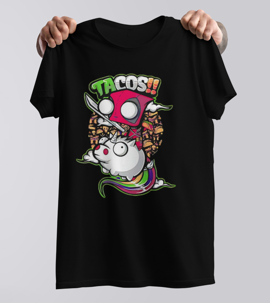 Tacos Deadpool Riding Unicorn Surrounded By Tacos Cartoon T-Shirt