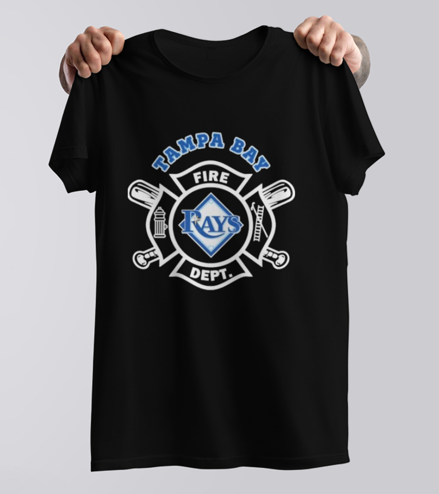 Tampa Bay Rays Fire Dept Firefighters Logo With Firefighter Emblem And Tools T-Shirt