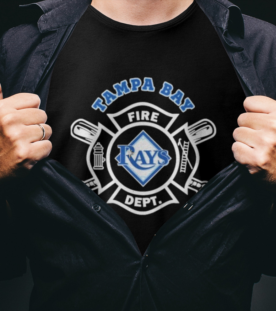 Tampa Bay Rays Fire Dept Firefighters Logo With Firefighter Emblem And Tools T-Shirt