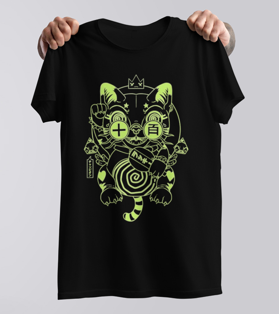 Ten Hundred Blind Luck Maneki Neko Neon Cat T-Shirt
