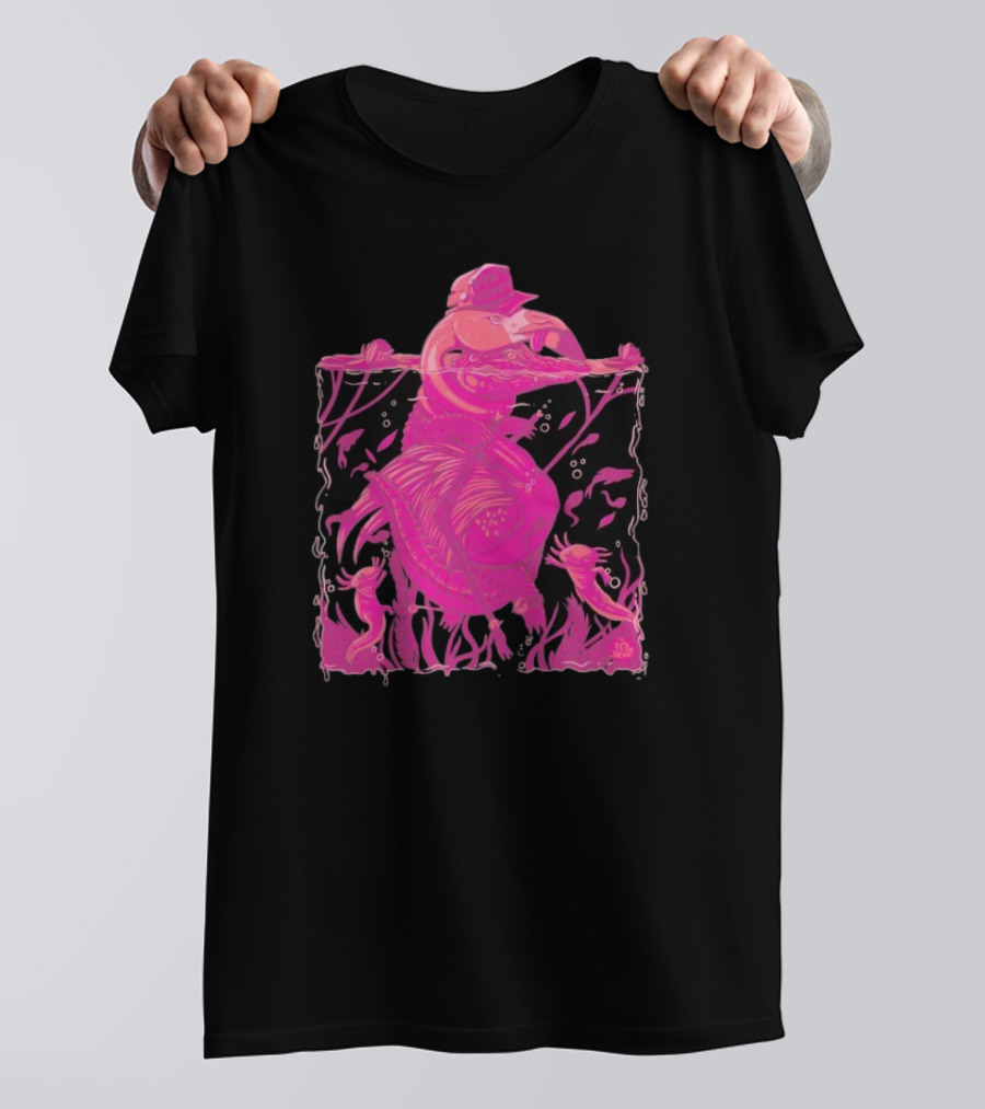 Ten Hundred Clever Girl Pink Dinosaur With Hat Underwater Artwork T-Shirt