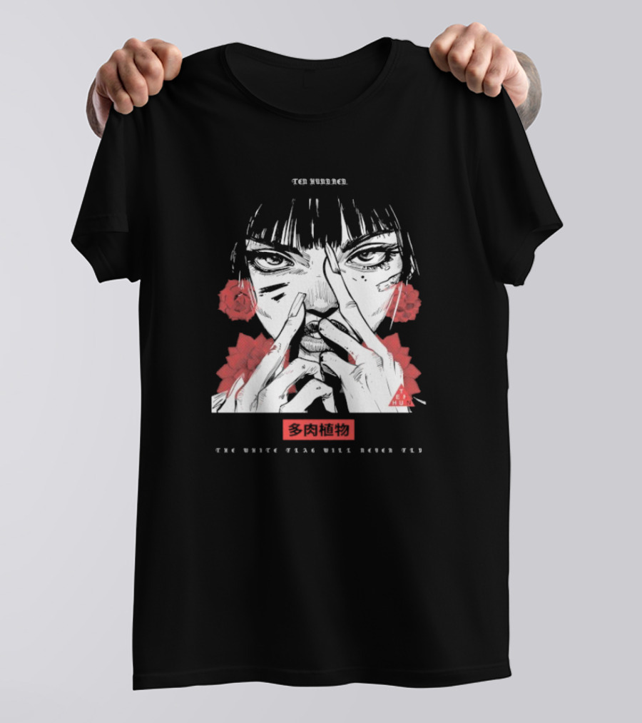 Ten Hundred The White Flag Will Never Fly Succulent Red Rose Manga Art T-Shirt