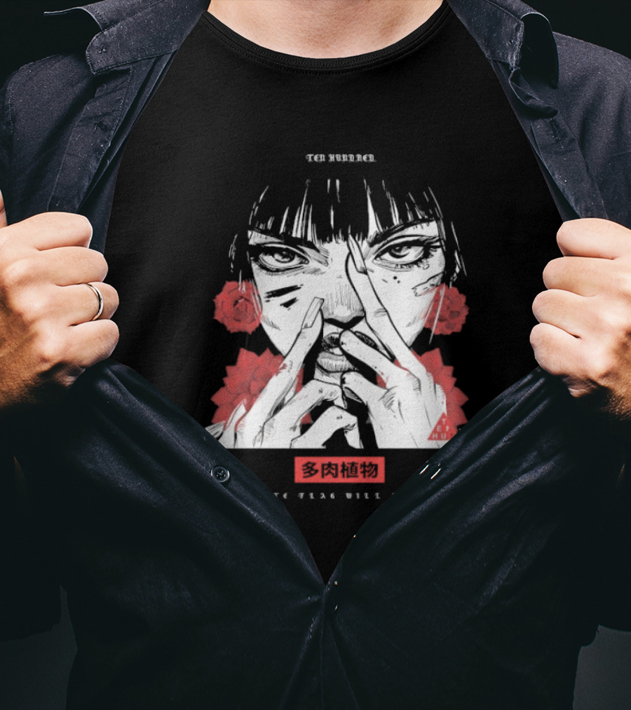 Ten Hundred The White Flag Will Never Fly Succulent Red Rose Manga Art T-Shirt