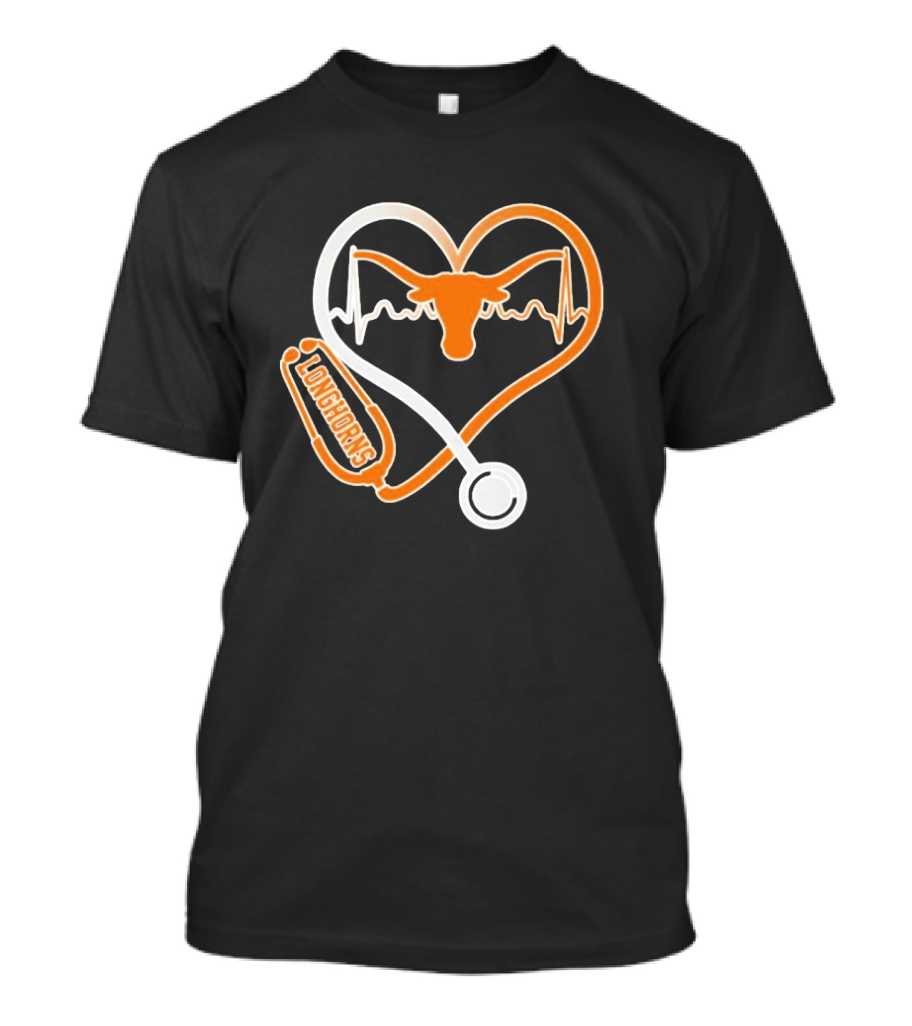 Texas Longhorns Caring Hearts Nurse Stethoscope Heartbeat T-Shirt