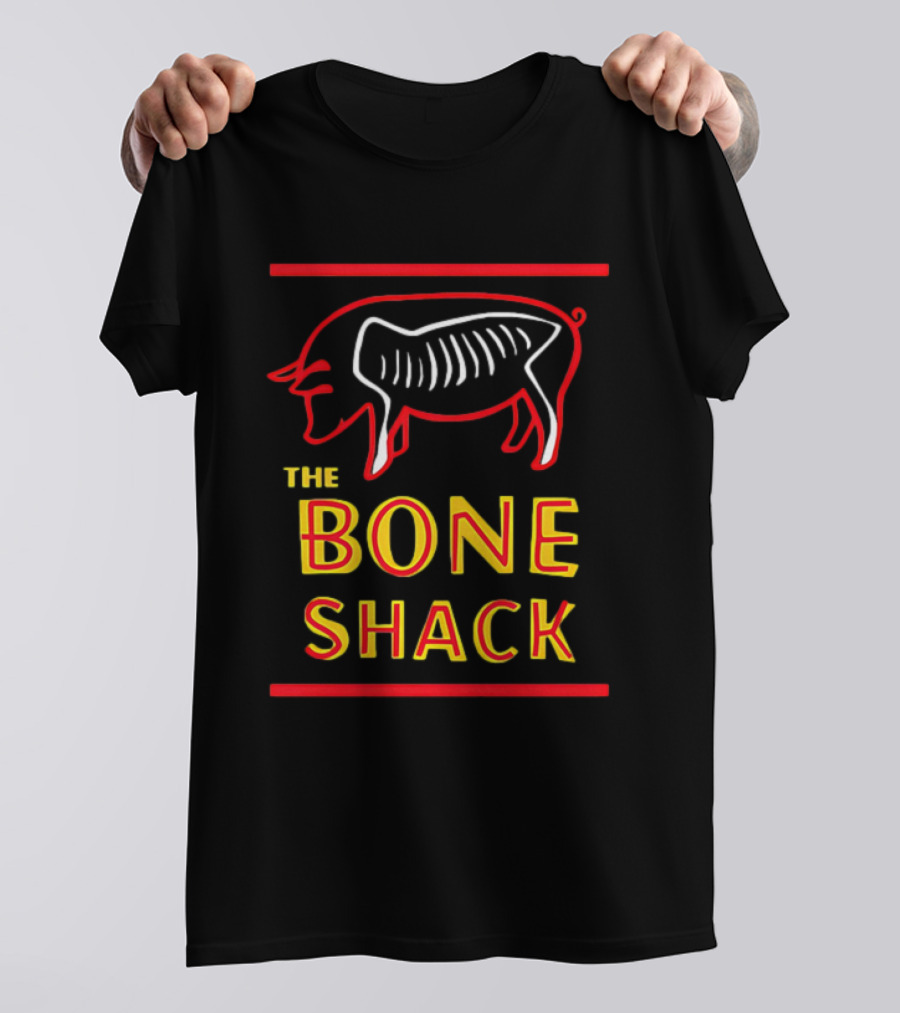 THE BONE SHACK Pig Neon Style Rib Outline T-Shirt