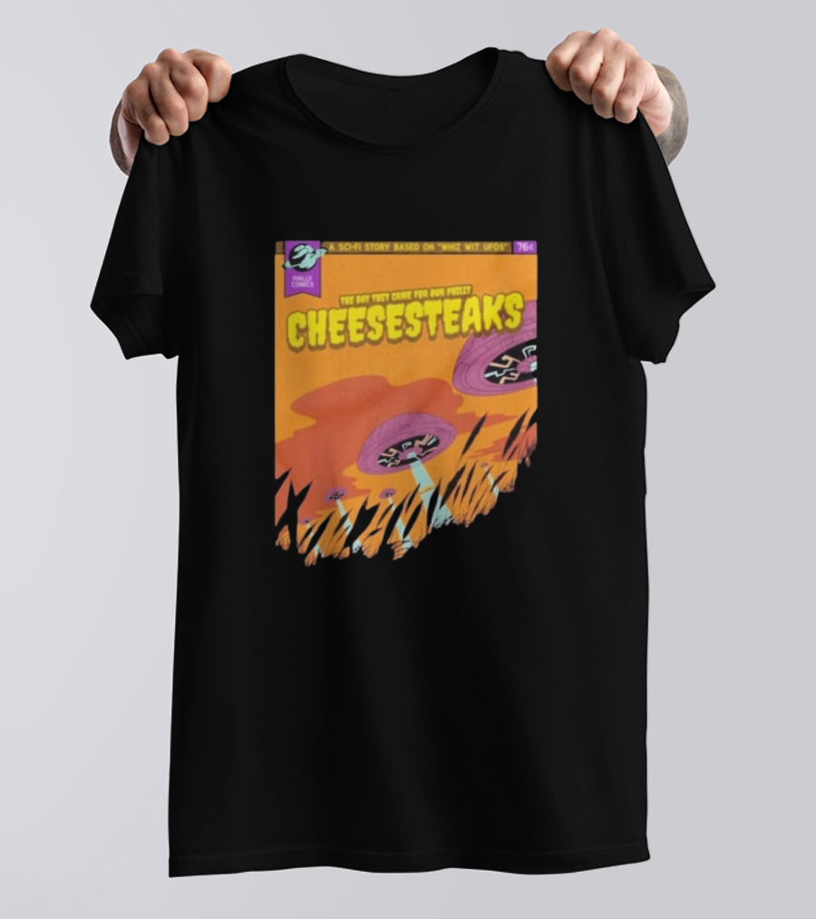 Philly Comics Alien UFO Cheesesteaks Abduction Sci-Fi Story Whiz With UFOs T-Shirt