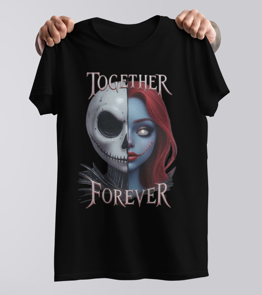 Together Forever Jack And Sally Half Face Mashup T-Shirt