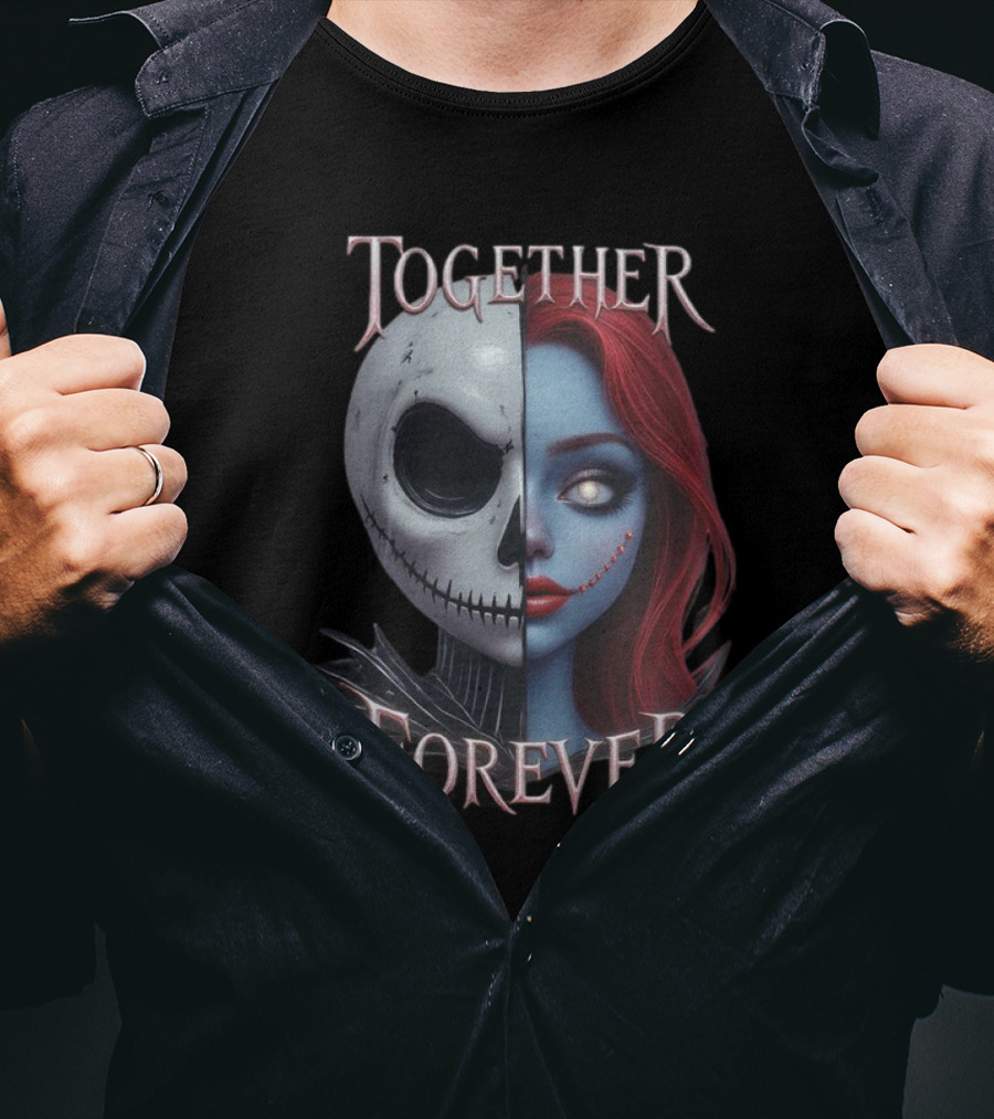 Together Forever Jack And Sally Half Face Mashup T-Shirt