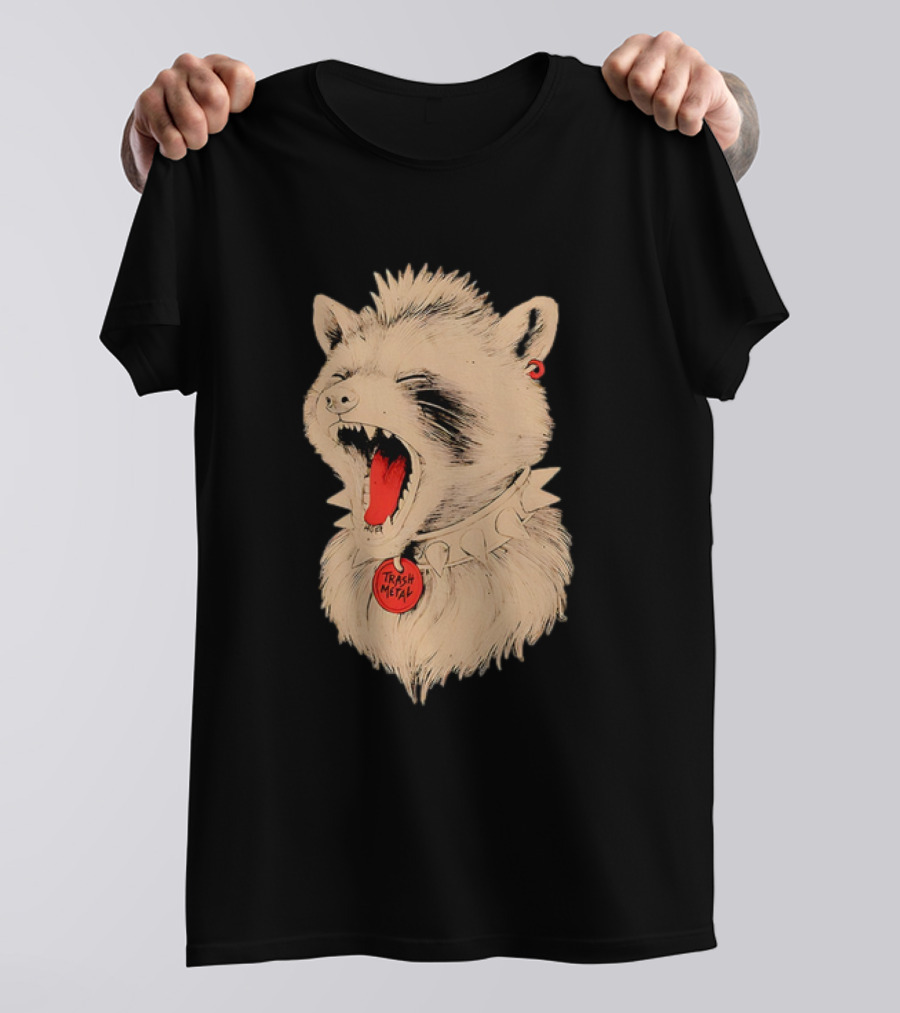 Trash Metal Raccoon With Spike Collar And Red Earring T-Shirt