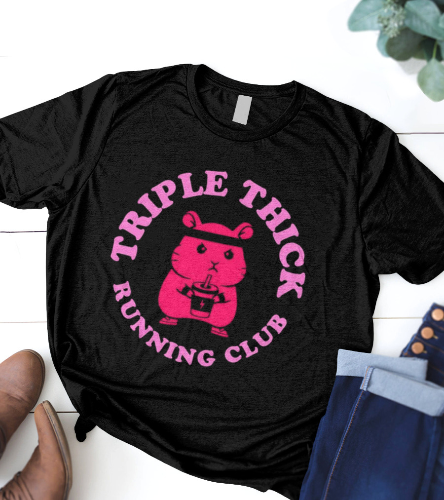 Triple Thick Running Club Hamster Weightlifting Fun T-Shirt