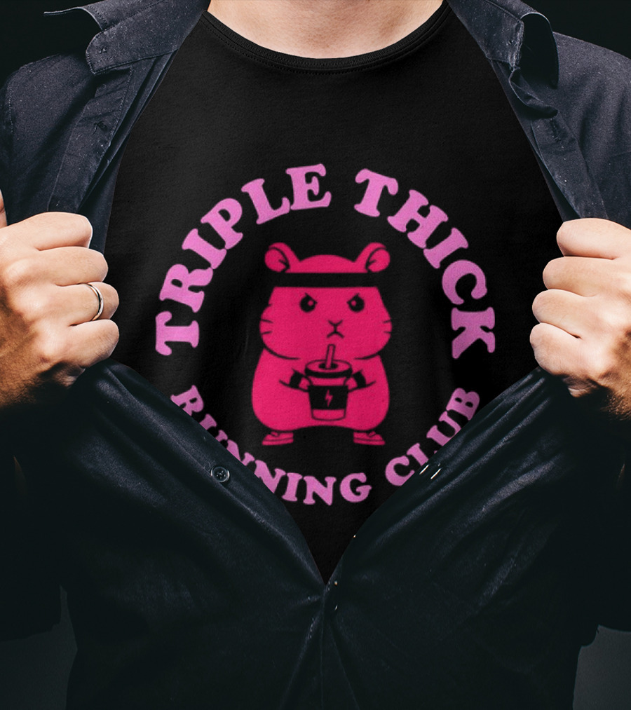 Triple Thick Running Club Hamster Weightlifting Fun T-Shirt
