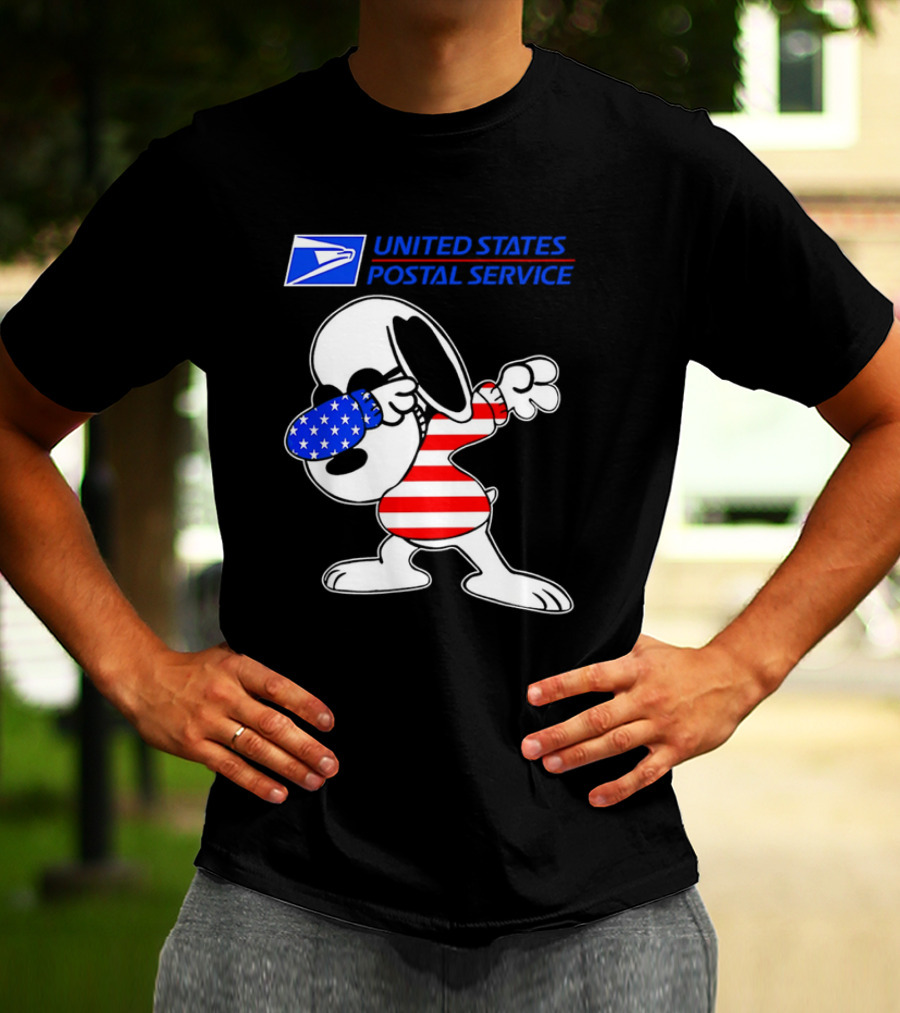 USPS United States Postal Service Snoopy Dabbing American Flag T-Shirt
