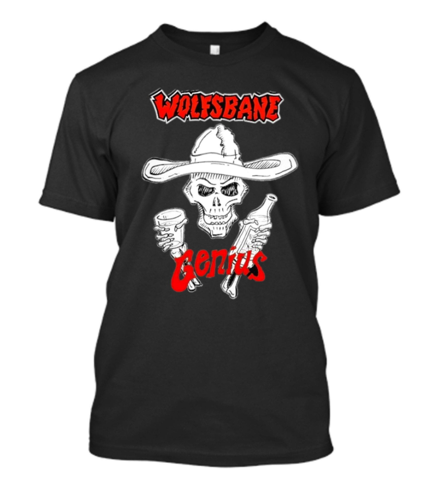 Wolfsbane Genius Skull With Cowboy Hat And Drinks T-Shirt