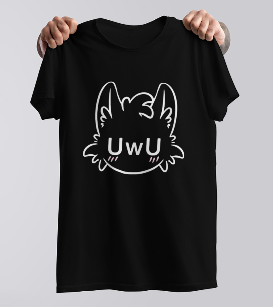 UWU Zoeybuttons Wolf Face Outline With Ears And Blush Marks T-Shirt