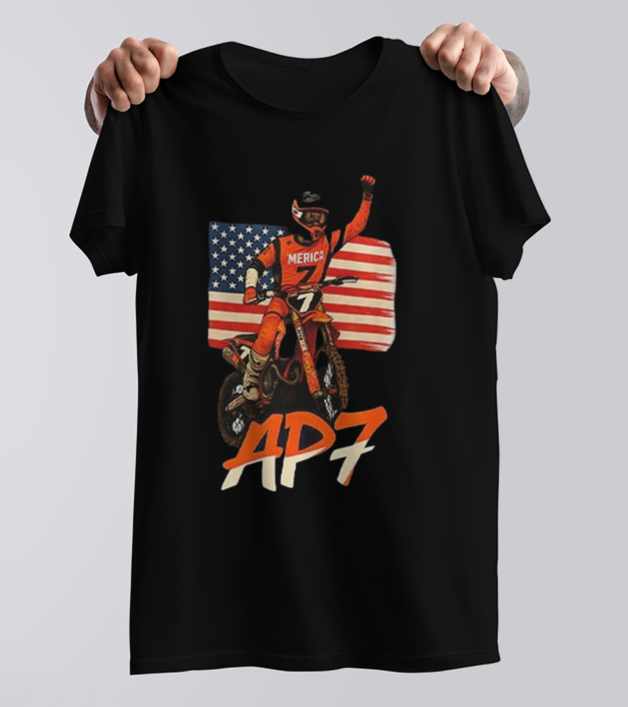 Supercross Motocross AP7 Aaron Plessinger Merica 7 USA Flag Motocross Racing T-Shirt
