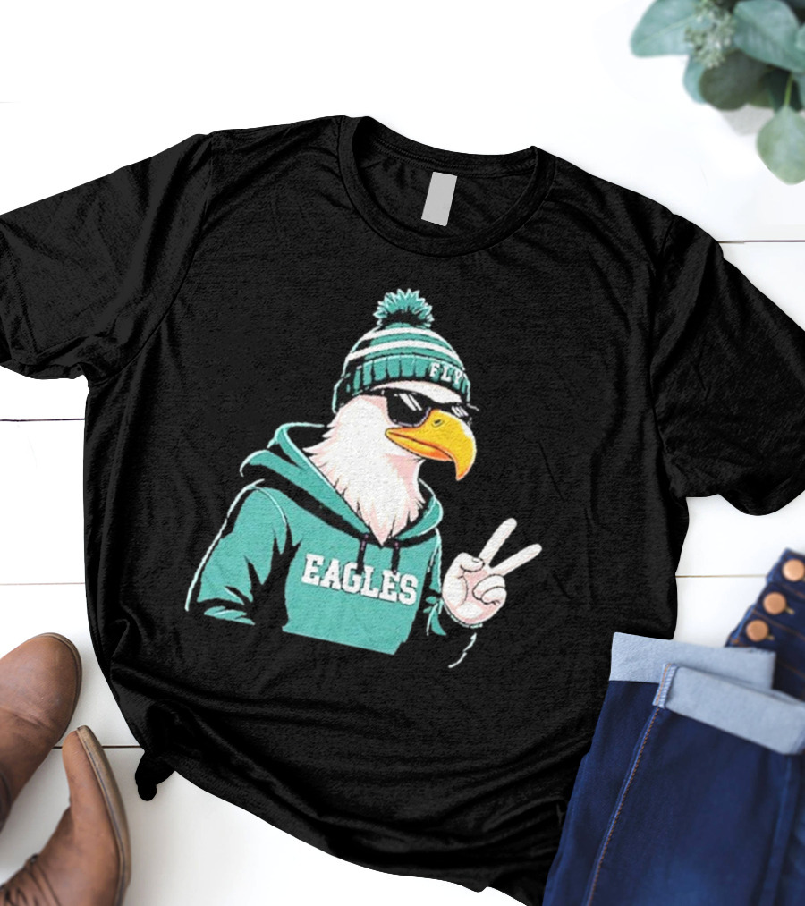 Fly Eagles Beanie Sunglasses Peace Sign T-Shirt