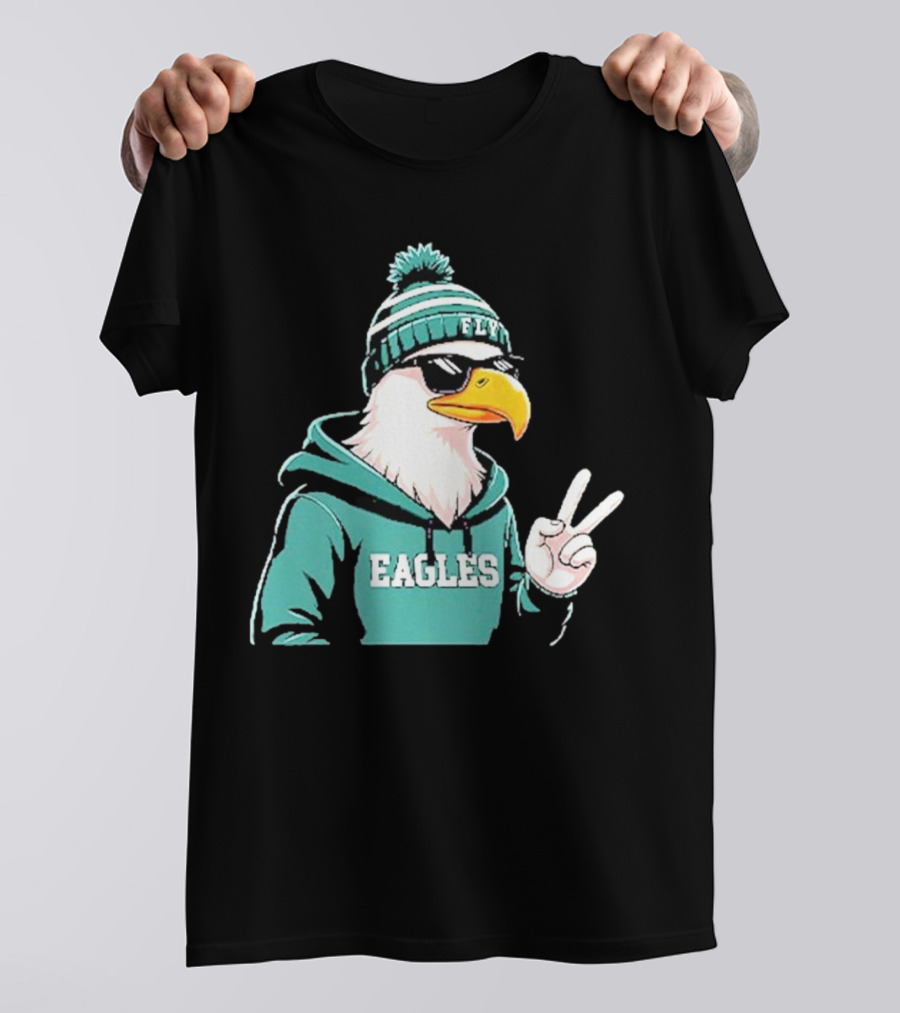 Fly Eagles Beanie Sunglasses Peace Sign T-Shirt