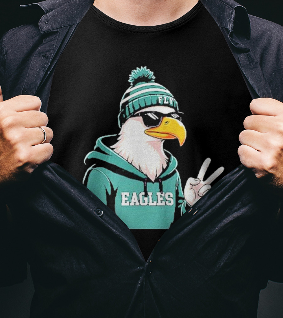 Fly Eagles Beanie Sunglasses Peace Sign T-Shirt