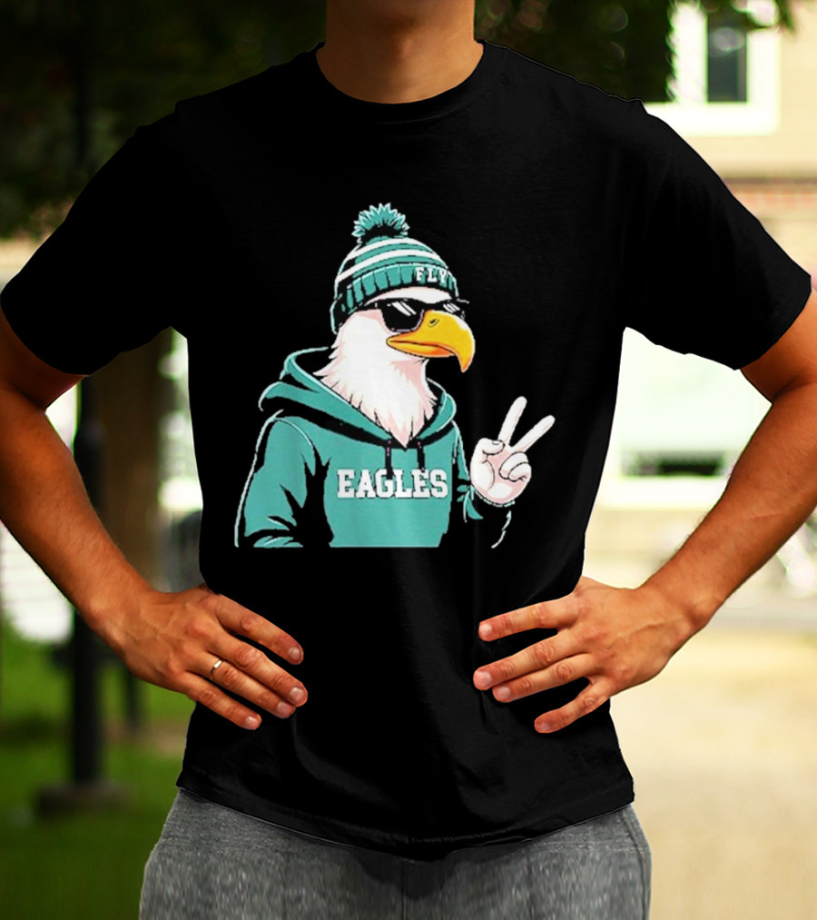 Fly Eagles Beanie Sunglasses Peace Sign T-Shirt