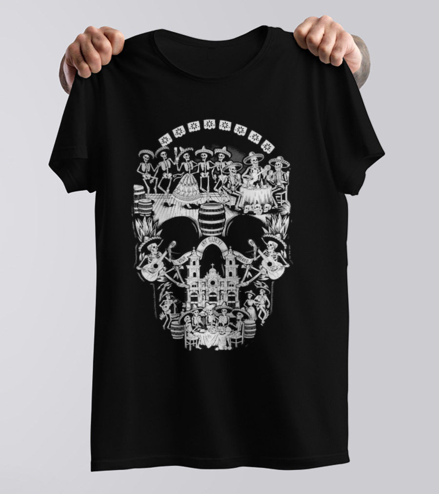 Tequilera Skull Calavera Distinctive Skeleton Motif T-Shirt